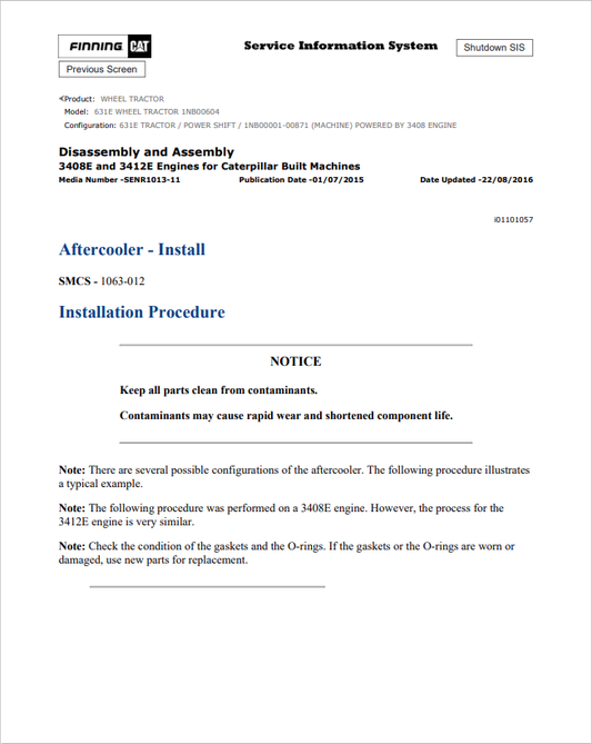 Caterpillar Cat 631E Wheel Tractor Service and Repair Manual PDF | S/N 1NB00604