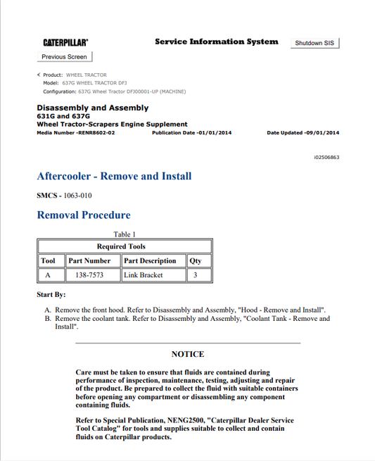 Caterpillar Cat 637G Wheel Tractor Service and Repair Manual PDF | S/N DFJ