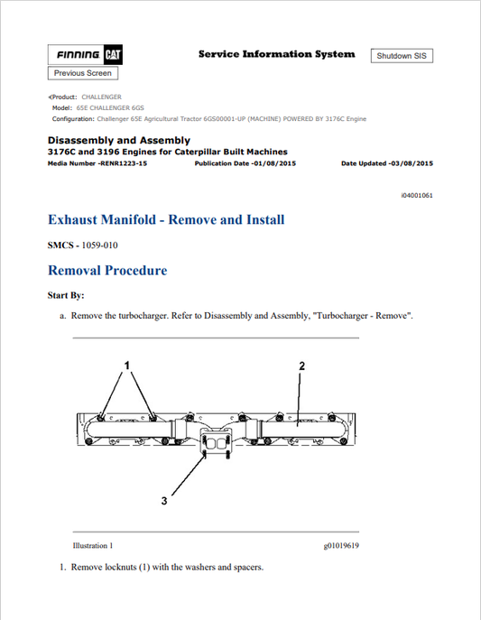 Caterpillar Cat 65E Challenger Service and Repair Manual PDF | S/N 6GS