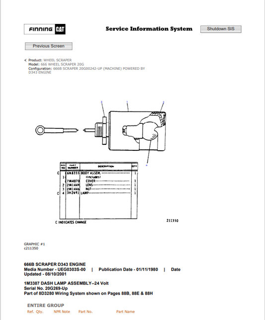 Caterpillar Cat 666 Wheel Scraper Parts Catalogue Manual PDF | S/N 20G