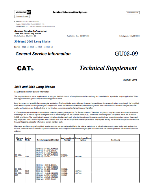 Caterpillar Cat 7211 Marine Transmission Service and Repair Manual PDF | S/N 1YB