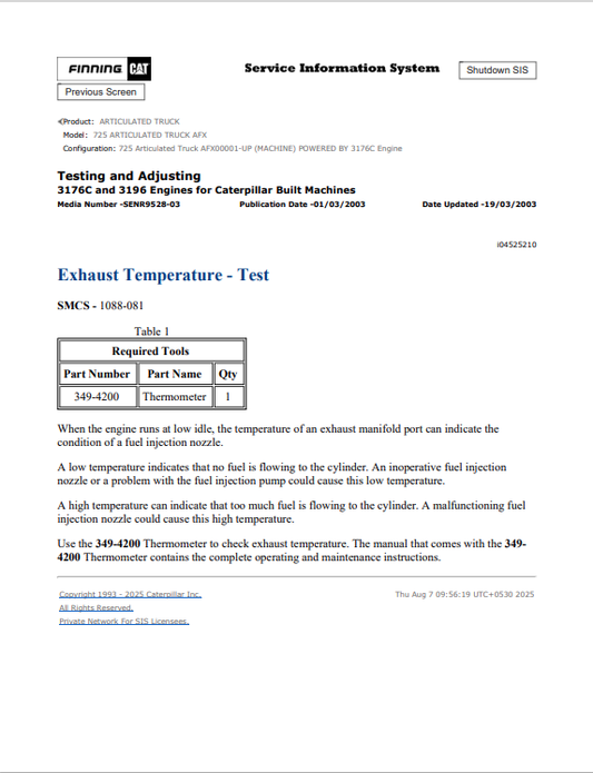 Caterpillar Cat 725 Articulated Truck Service and Repair Manual PDF | S/N AFX
