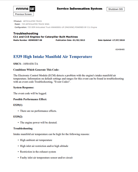 Caterpillar Cat 725 Articulated Truck Service and Repair Manual PDF | S/N WWA