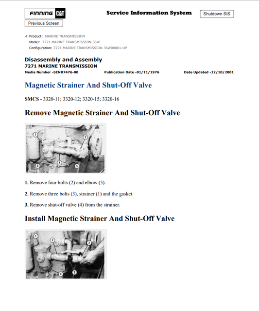 Caterpillar Cat 7271 Marine Transmission Service and Repair Manual PDF | S/N 36W