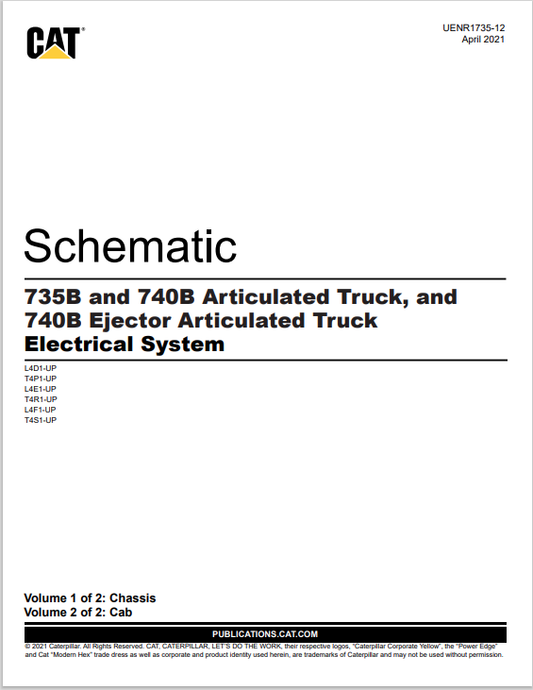 Caterpillar Cat 735B, 740B And 740B Ejector Articulated Truck Hydraulic System Schematic Manual PDF | S/N T4R