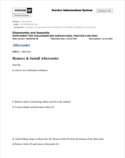 Caterpillar Cat 75D Challenger Service and Repair Manual PDF | S/N 5AR
