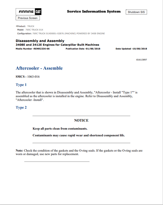 Caterpillar Cat 769C Truck Service and Repair Manual PDF | S/N 01X