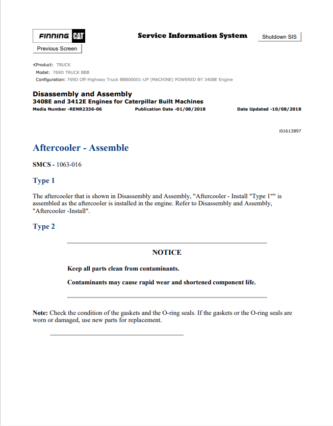 Caterpillar Cat 769D Truck Service and Repair Manual PDF | S/N BBB