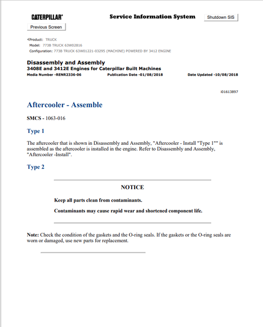 Caterpillar Cat 773B Truck Service and Repair Manual PDF | S/N 63W02816