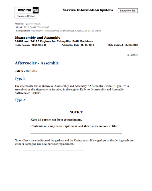 Caterpillar Cat 775D Quarry Truck Service and Repair Manual PDF | S/N 8AS