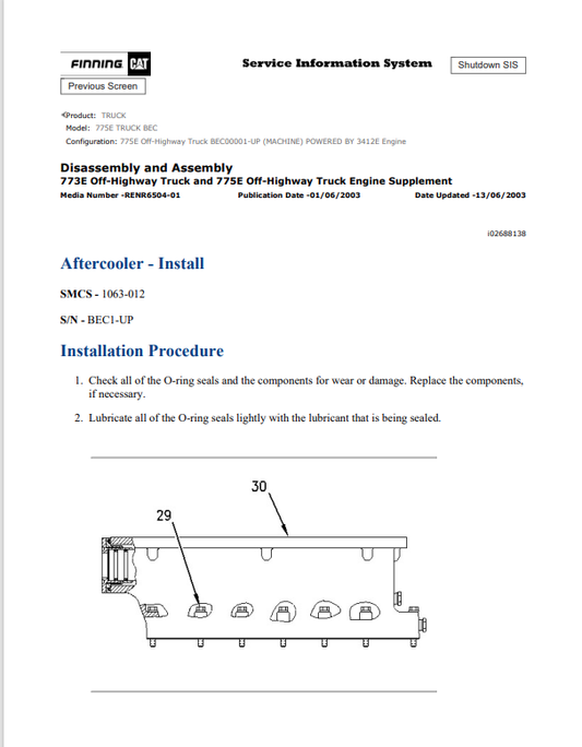 Caterpillar Cat 775E Truck Service and Repair Manual PDF | S/N BEC