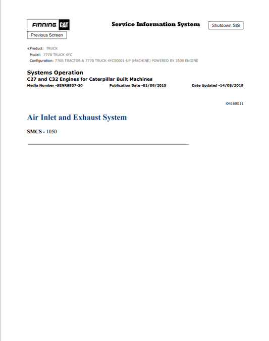 Caterpillar Cat 777B Truck Service and Repair Manual PDF | S/N 4YC