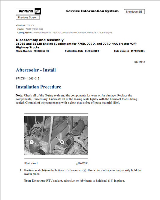 Caterpillar Cat 777D Truck Service and Repair Manual PDF | S/N AGC
