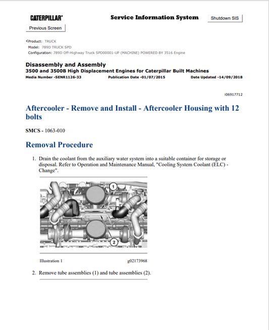 Caterpillar Cat 789D Truck Service and Repair Manual PDF | S/N SPD