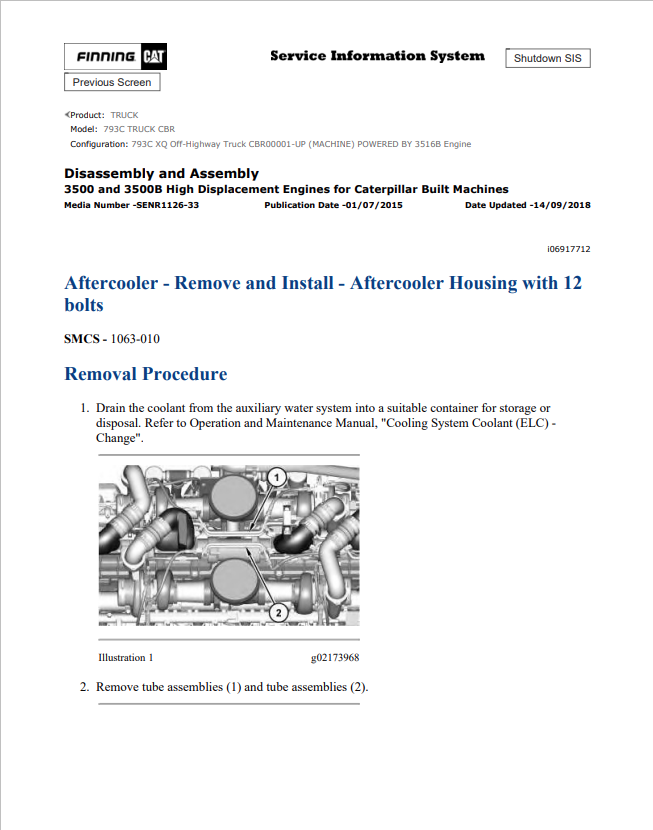 Caterpillar Cat 793C Truck Service and Repair Manual PDF | S/N CBR