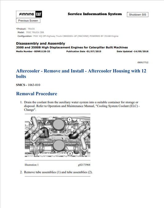 Caterpillar Cat 793C Truck Service and Repair Manual PDF | S/N CBR