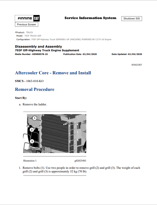 Caterpillar Cat 793F Truck Service and Repair Manual PDF | S/N SSP