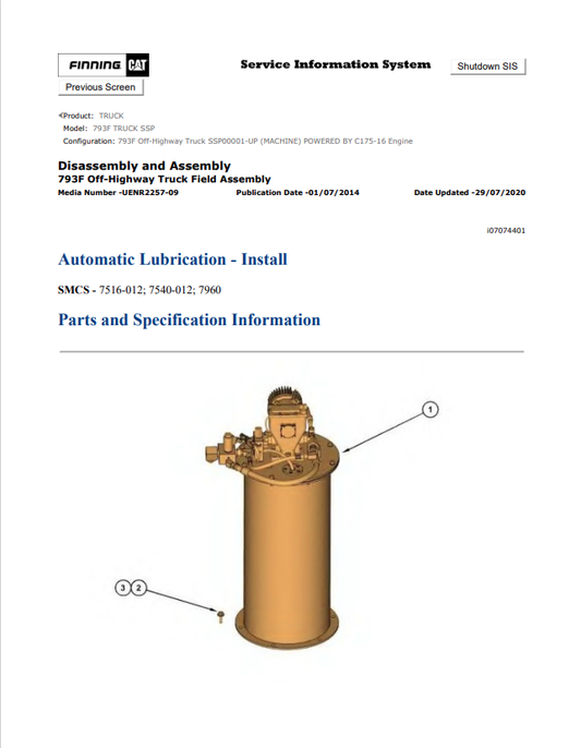 Caterpillar Cat 793F Truck Service and Repair Manual PDF | S/N SSP