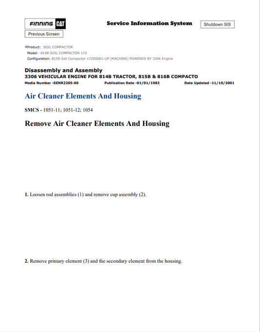 Caterpillar Cat 815B Soil Compactor Service and Repair Manual PDF | S/N 17Z