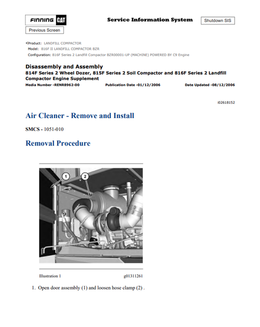 Caterpillar Cat 816F II Landfill Compactor Service and Repair Manual PDF | S/N BZR