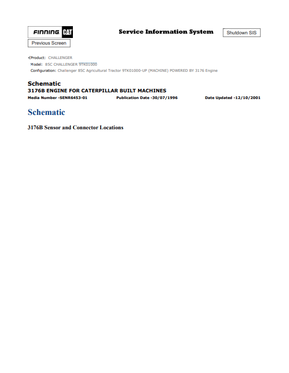 Caterpillar Cat 85C Challenger Schematic Manual PDF | S/N 9TK01000