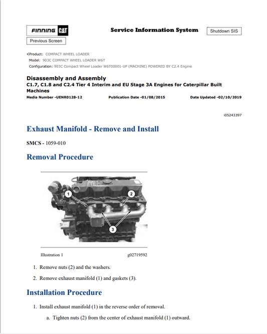 Caterpillar Cat 903C Compact Wheel Loader Service and Repair Manual PDF | S/N W6T