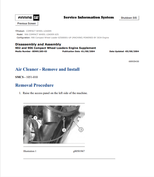 Caterpillar Cat 906 Compact Wheel Loader Service and Repair Manual PDF | S/N 6ZS