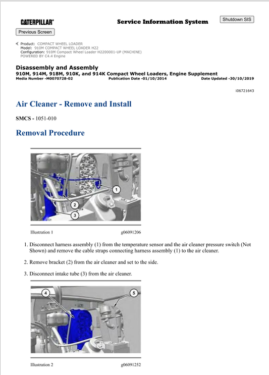 Caterpillar Cat 910M Compact Wheel Loader Service and Repair Manual PDF | S/N H22