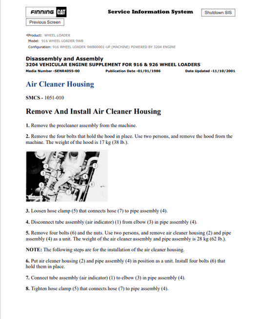 Caterpillar Cat 916 Wheel Loader Service and Repair Manual PDF | S/N 9WB