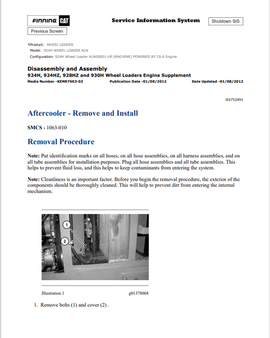 Caterpillar Cat 924H Wheel Loader Service and Repair Manual PDF | S/N KLN