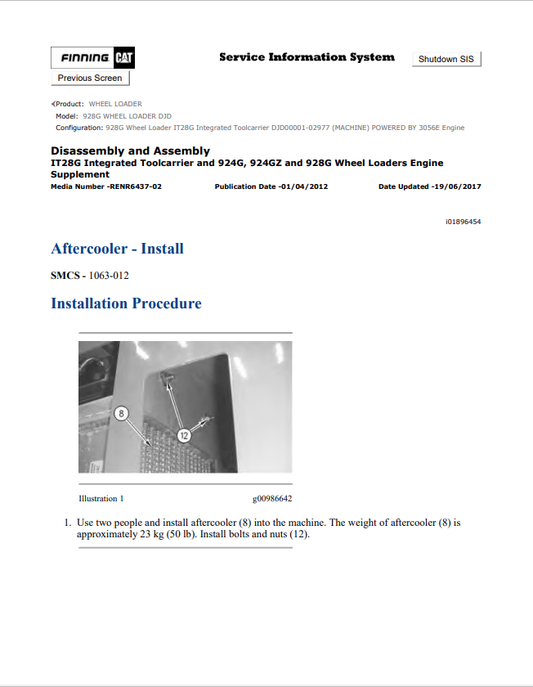 Caterpillar Cat 928G Wheel Loader Service and Repair Manual PDF | S/N DJD