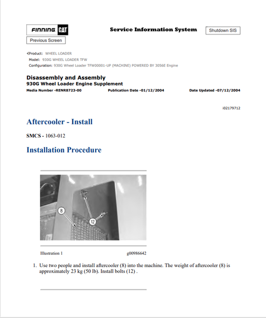 Caterpillar Cat 930G Wheel Loader Service and Repair Manual PDF | S/N TFW
