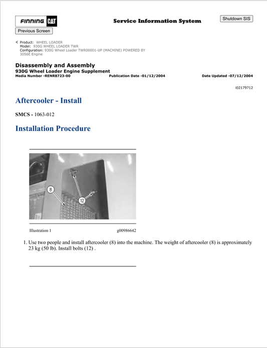 Caterpillar Cat 930G Wheel Loader Service and Repair Manual PDF | S/N TWR