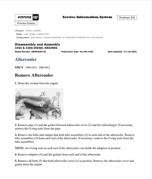 Caterpillar Cat 936F Wheel Loader Service and Repair Manual PDF | S/N 9MK