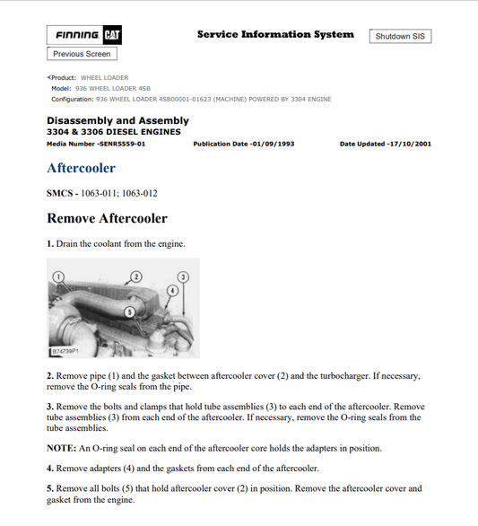 Caterpillar Cat 936 Wheel Loader Service and Repair Manual PDF | S/N 4SB