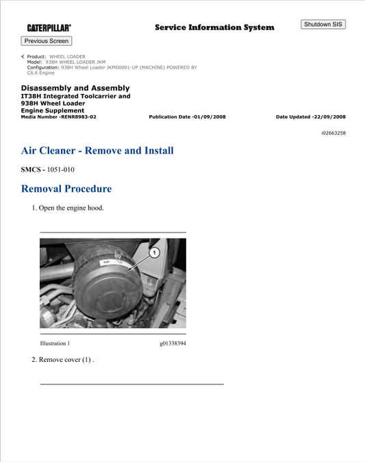 Caterpillar Cat 938H Wheel Loader Service and Repair Manual PDF | S/N JKM