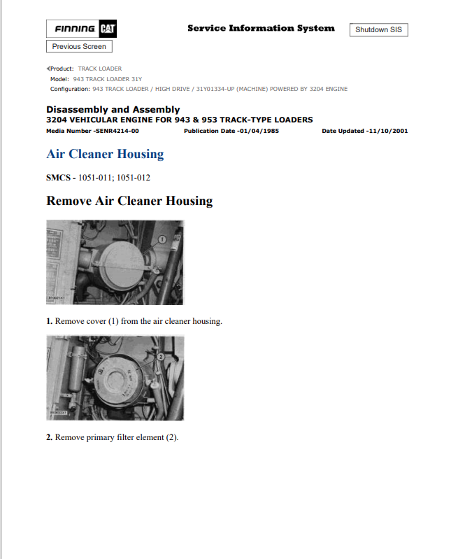 Caterpillar Cat 943 Track Loader Service and Repair Manual PDF | S/N 31Y