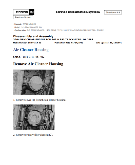 Caterpillar Cat 943 Track Loader Service and Repair Manual PDF | S/N 31Y