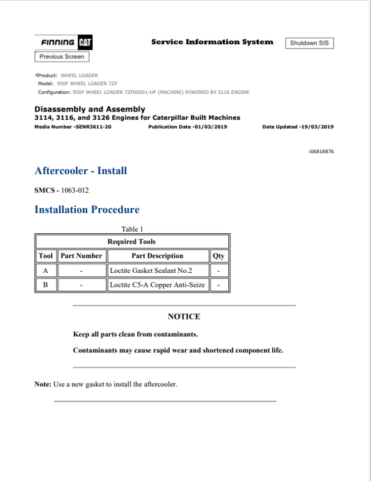 Caterpillar Cat 950F Wheel Loader Service and Repair Manual PDF | S/N 7ZF