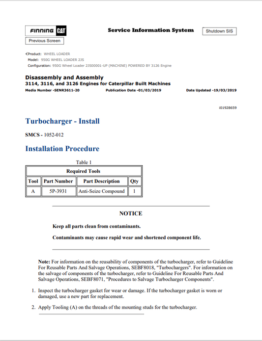 Caterpillar Cat 950G Wheel Loader Service and Repair Manual PDF | S/N 2JS