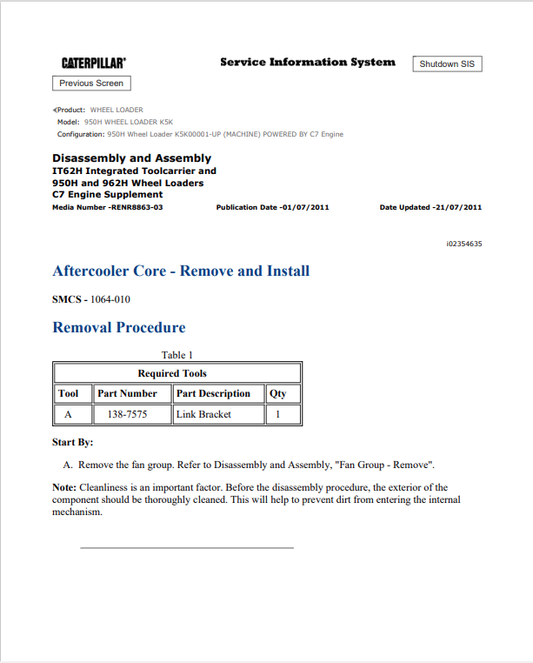Caterpillar Cat 950H Wheel Loader Service and Repair Manual PDF | S/N K5K