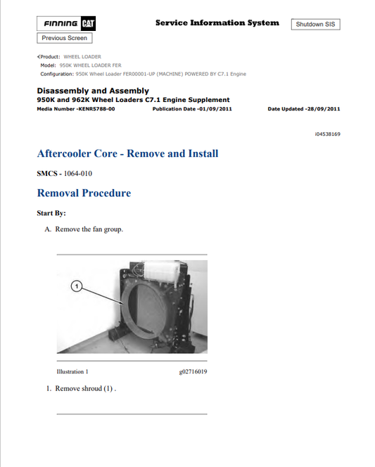 Caterpillar Cat 950K Wheel Loader Service and Repair Manual PDF | S/N FER