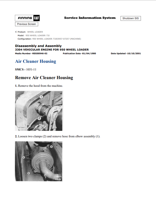 Caterpillar Cat 950 Wheel Loader Service and Repair Manual PDF | S/N 73J
