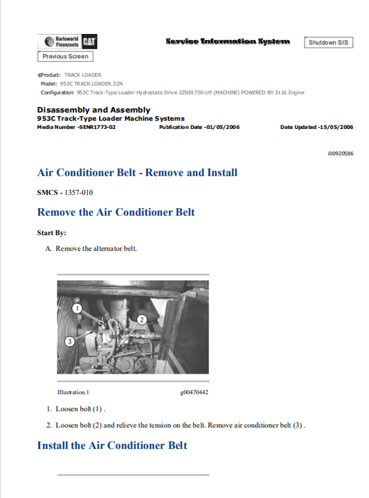 Caterpillar Cat 953C Track Loader Service and Repair Manual PDF | S/N 2ZN