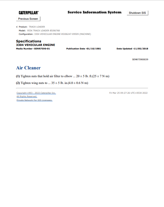 Caterpillar Cat 955K Track Loader Service and Repair Manual PDF | S/N 85J06768
