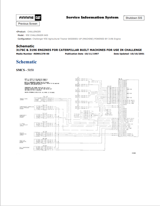 Caterpillar Cat 95E Challenger Electrical and Hydraulic Schematic Manual PDF | S/N 6KS