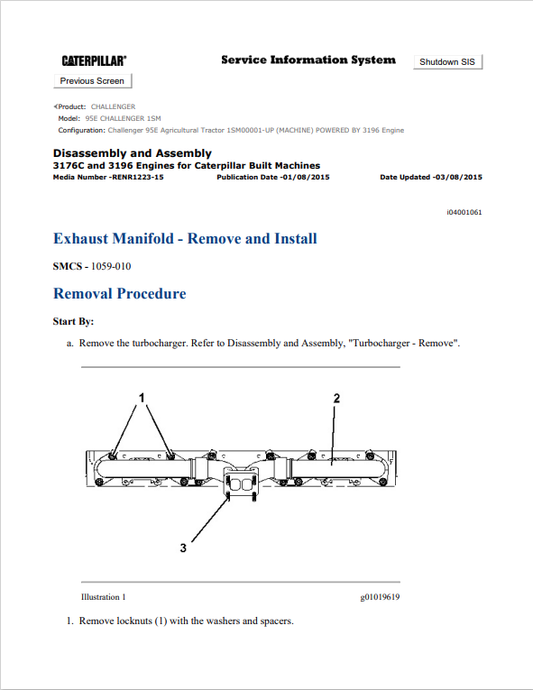 Caterpillar Cat 95E Challenger Service and Repair Manual PDF | S/N 1SM