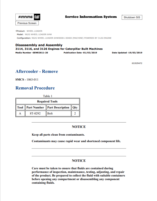 Caterpillar Cat 962G Wheel Loader Service and Repair Manual PDF | S/N 6HW