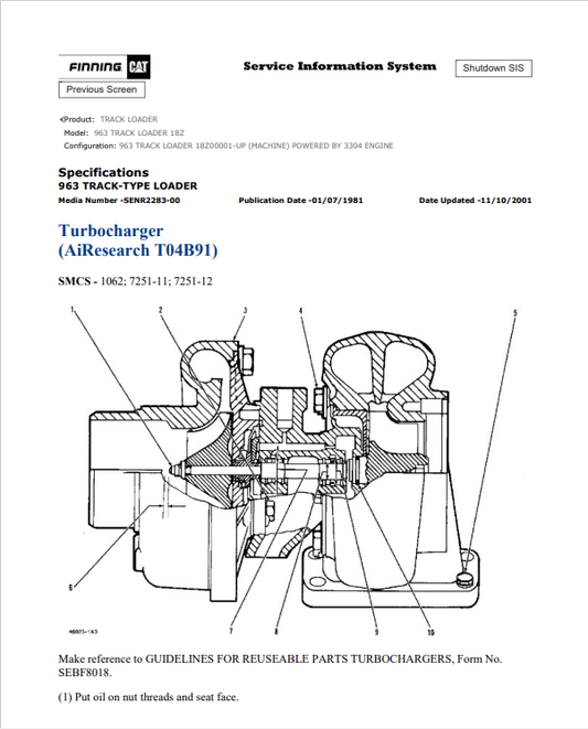 Caterpillar Cat 963 Track Loader Service and Repair Manual PDF | S/N 18Z