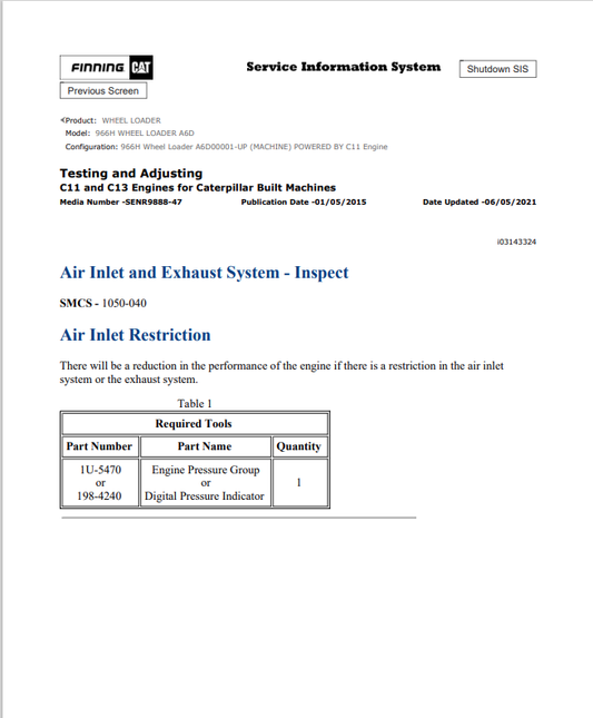 Caterpillar Cat 966H Wheel Loader Service and Repair Manual PDF | S/N A6D